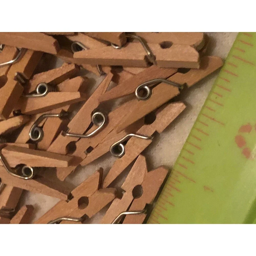 200 Mini Spring Clothes Pins Wood For Crafts Dollhouses Photo Paper 1